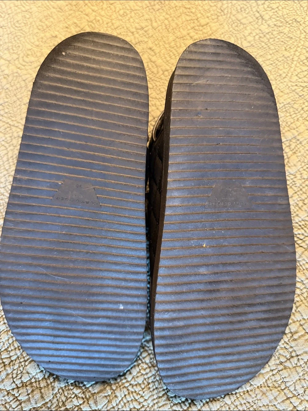 Kurt Geiger Black Quilted Leather Sandals with Silver Button Accent